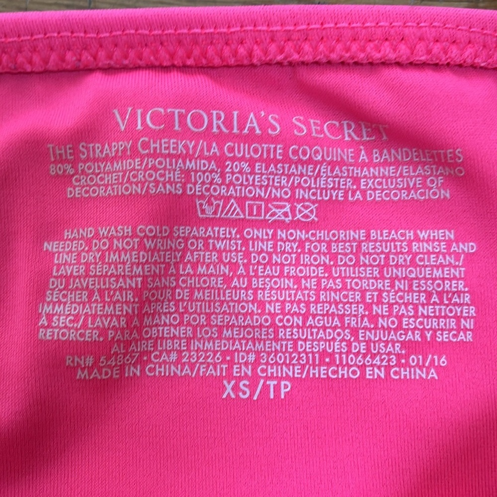 NWOT Victorias Secret Neon Pink The Strappy Cheeky Low Rise Bikini Bottoms - Picture 5 of 8